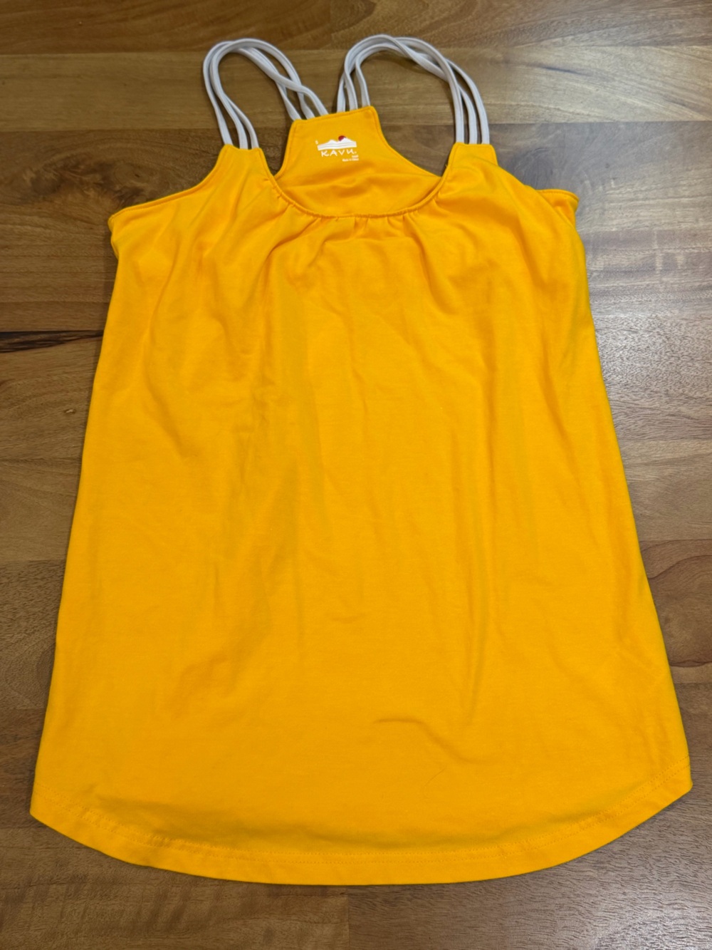 Kavu Bright Yellow Tank w/ Contrasting White Straps and Built-In Bra Size Small
